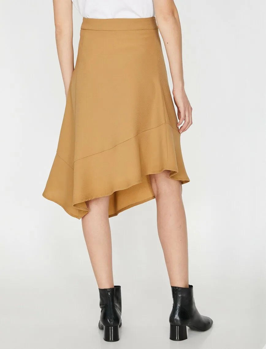 11866 Camel Button Detailed Midi Skirt