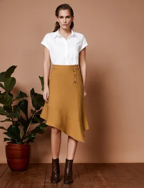 11866 Camel Button Detailed Midi Skirt