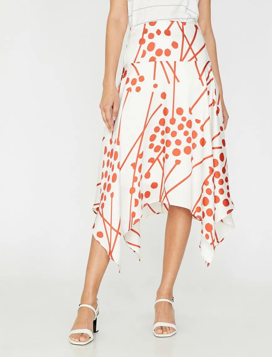 12057 Orange Asymmetric Midi Skirt