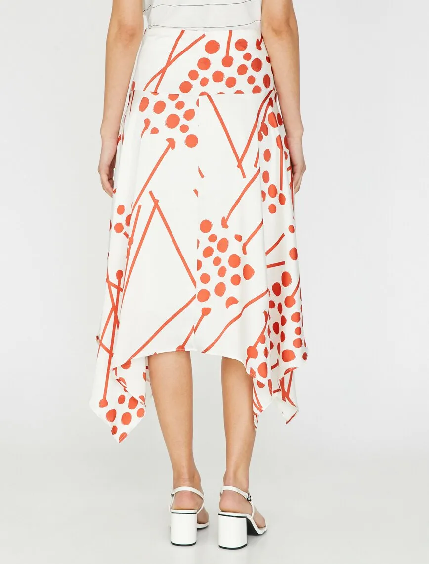 12057 Orange Asymmetric Midi Skirt