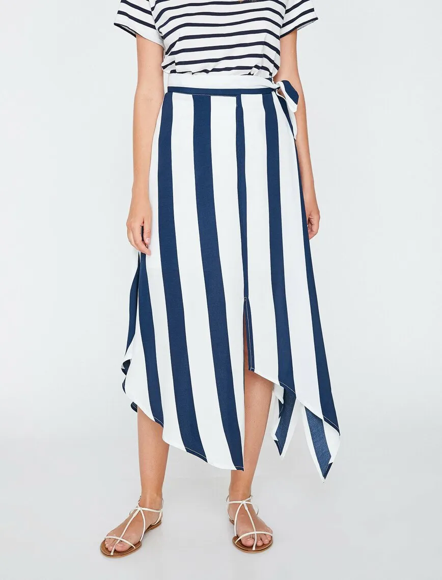 12307 Navy Asymmetric Midi Skirt