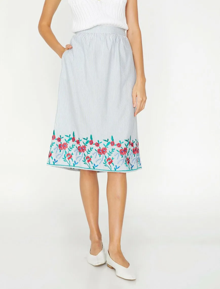 12343 Blue Floral Midi Skirt