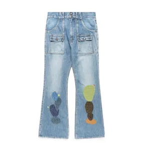 14OZ DENIM BUSH FLARE PANTS (CACTUS EMBROIDERY)