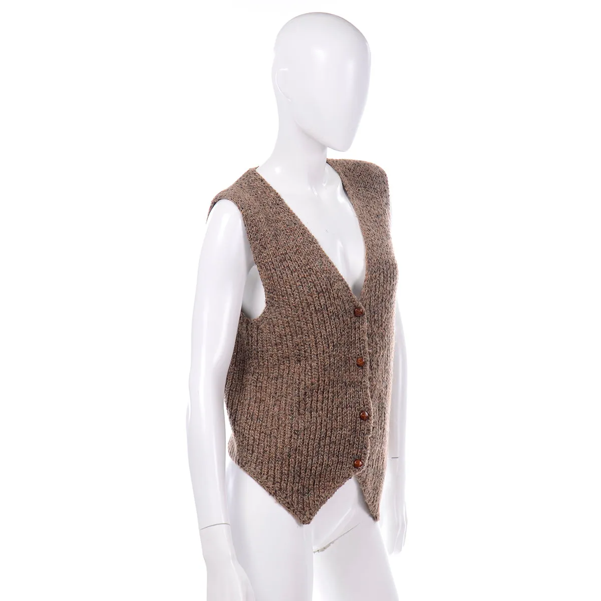 1970's Anne Klein Brown Mohair Blend Pointed Hem Sweater Vest