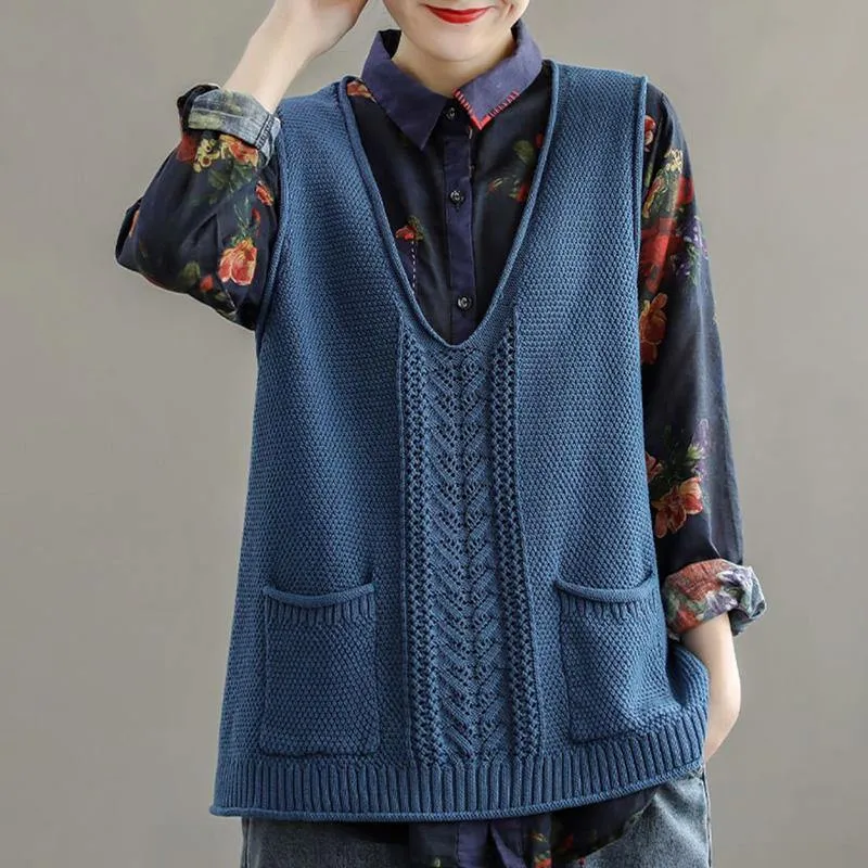 2021 New Pocket Knitted Hollow Vest