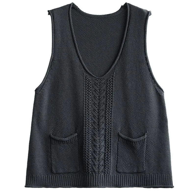 2021 New Pocket Knitted Hollow Vest