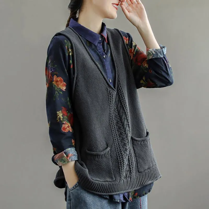 2021 New Pocket Knitted Hollow Vest