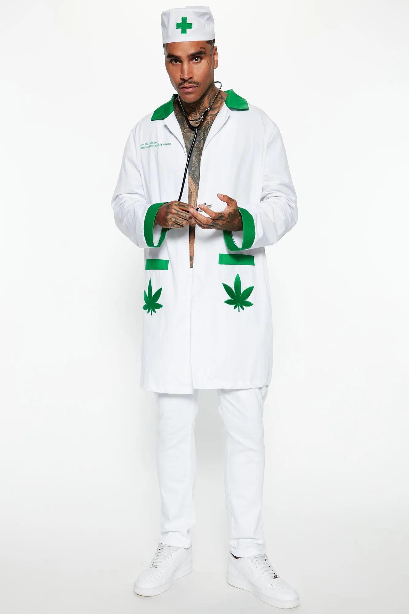 420 Blaze It Herbal Doctor 3 Piece Costume Set - White/combo