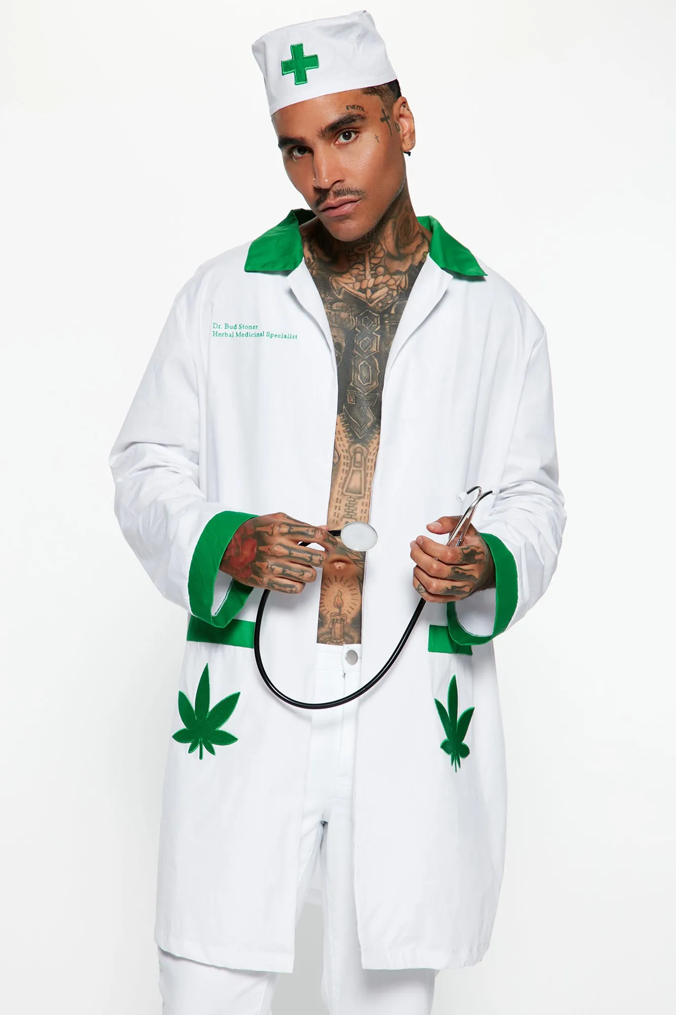 420 Blaze It Herbal Doctor 3 Piece Costume Set - White/combo