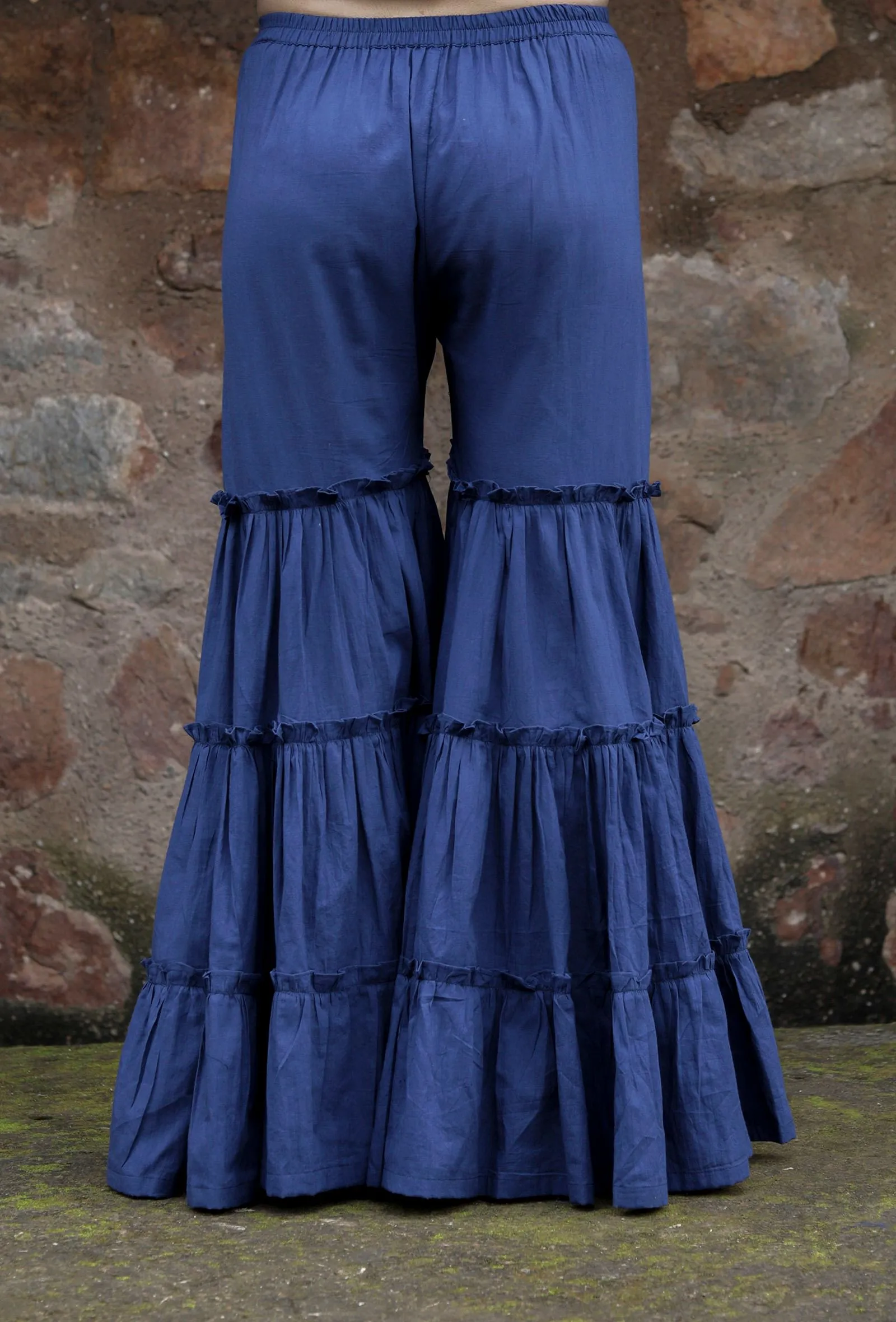 Aabha Indigo Solid Blue Tier Sharara Pants