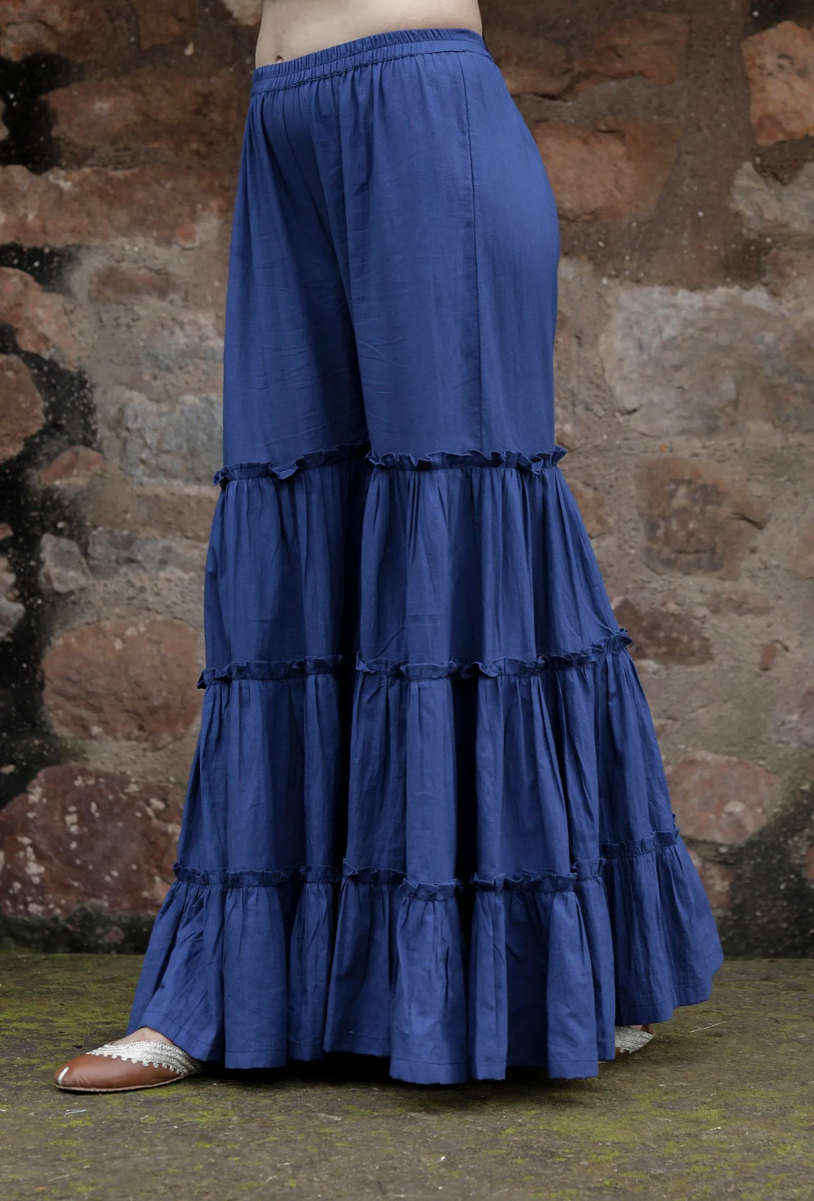 Aabha Indigo Solid Blue Tier Sharara Pants