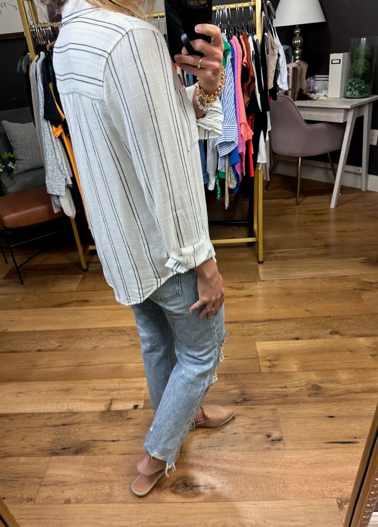 Always Recommended Striped Button-Down Top - Ivory/Black