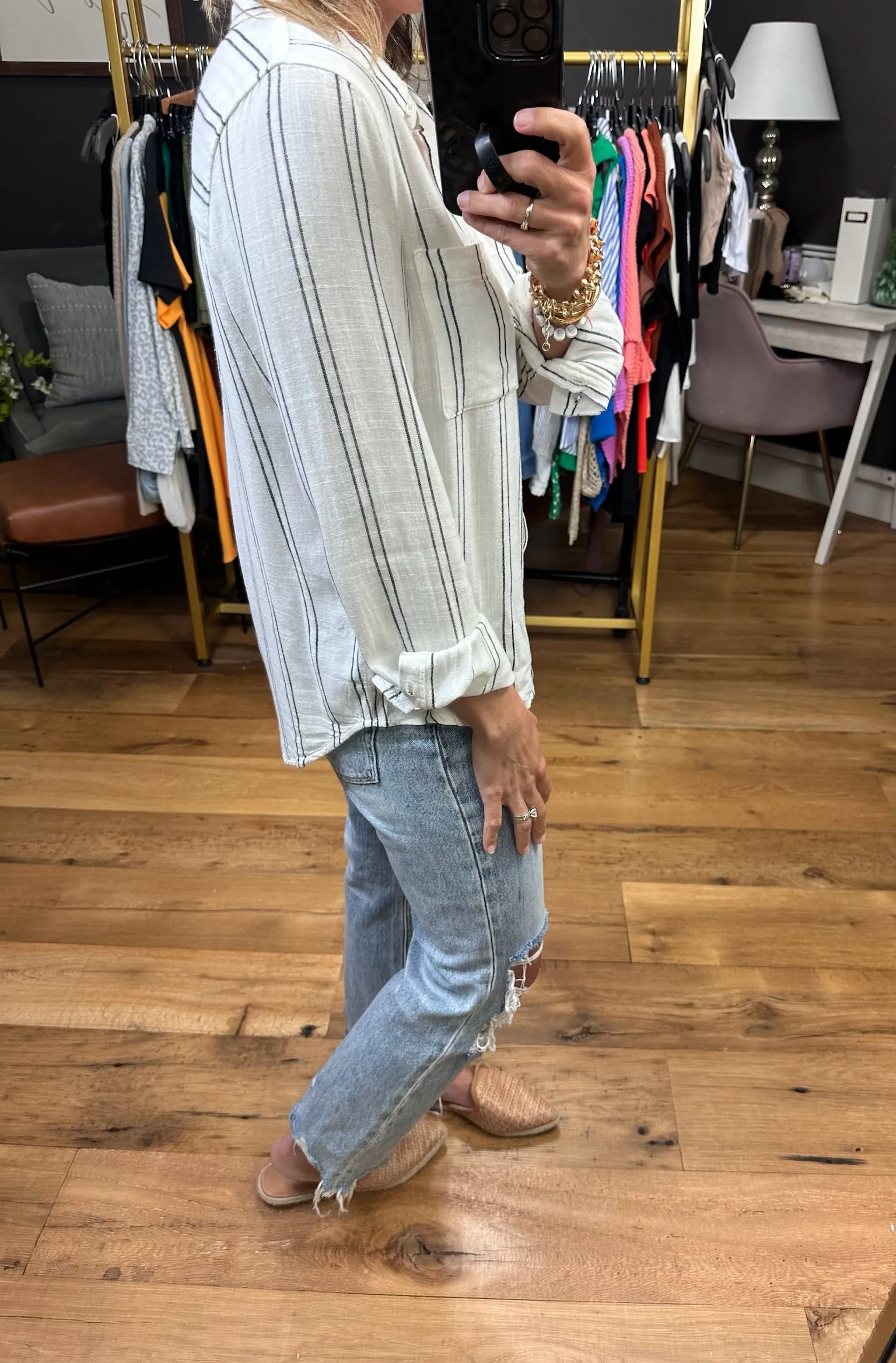 Always Recommended Striped Button-Down Top - Ivory/Black