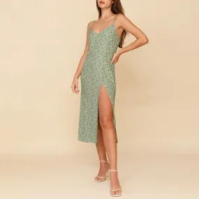 Amanda Green High Slit  Slip Lady Midi Dress