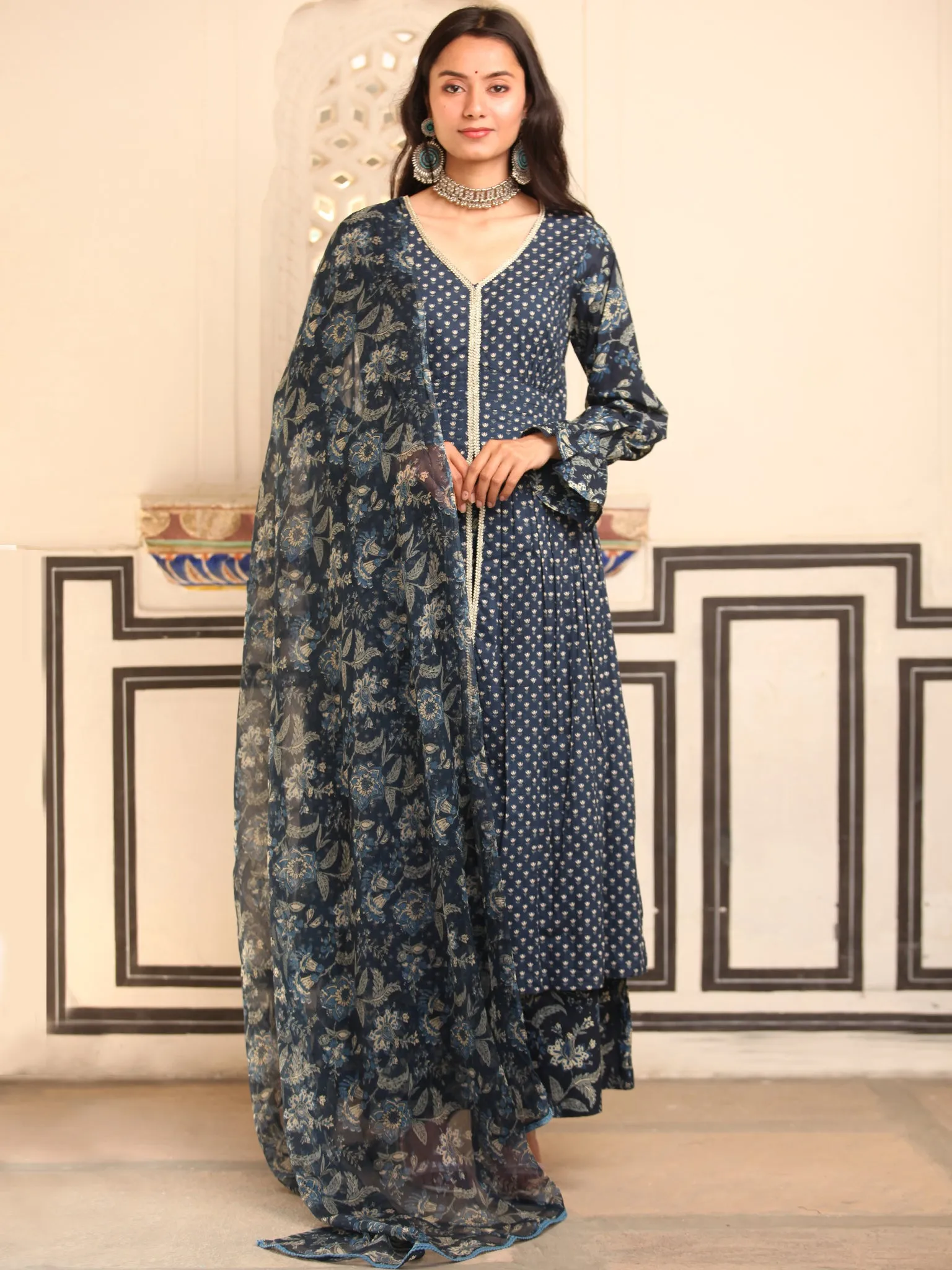 Ambar Aisha Set Of Flared Kurta Palazzo Dupatta