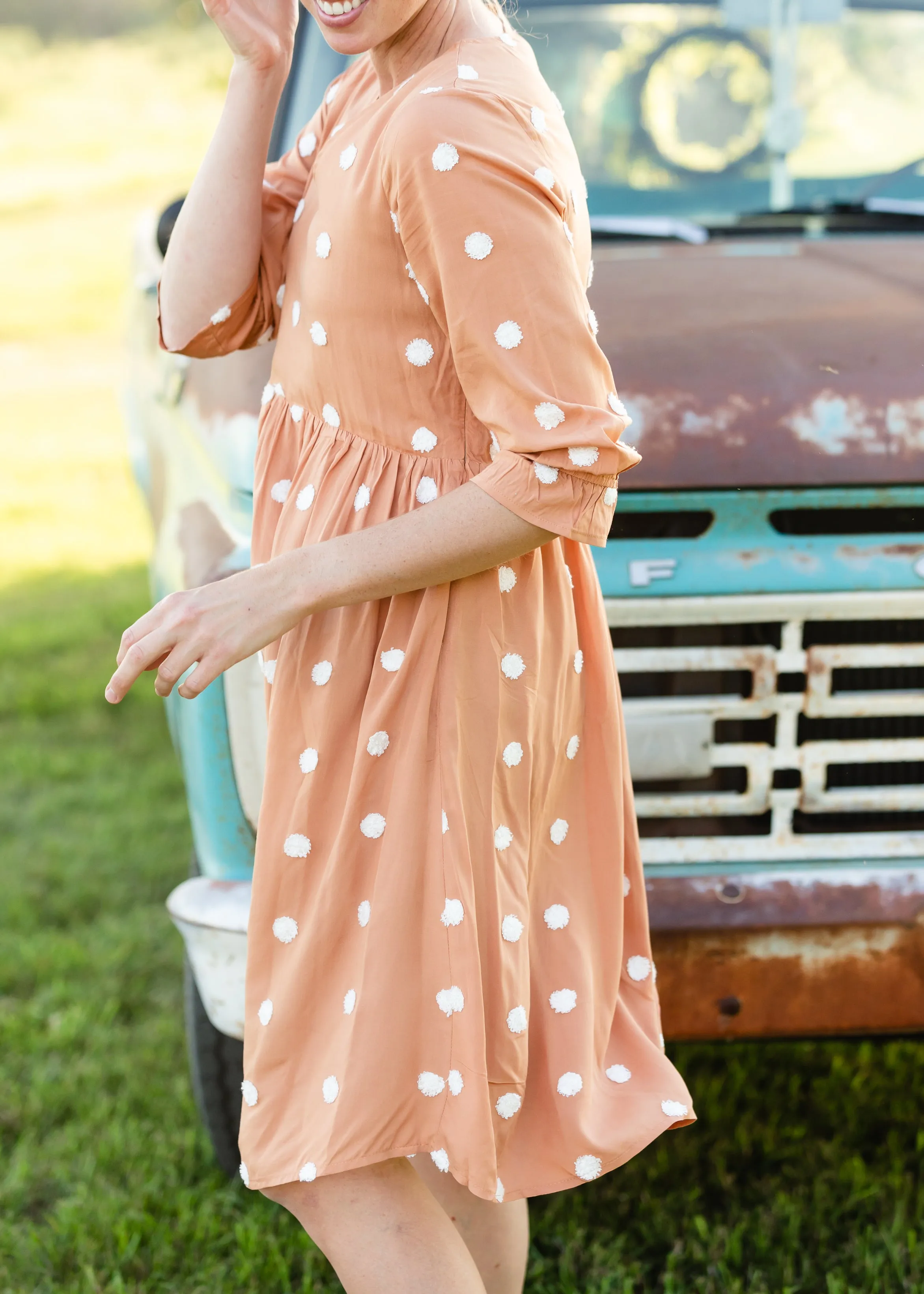 Apricot Swiss Dot Midi Dress - FINAL SALE