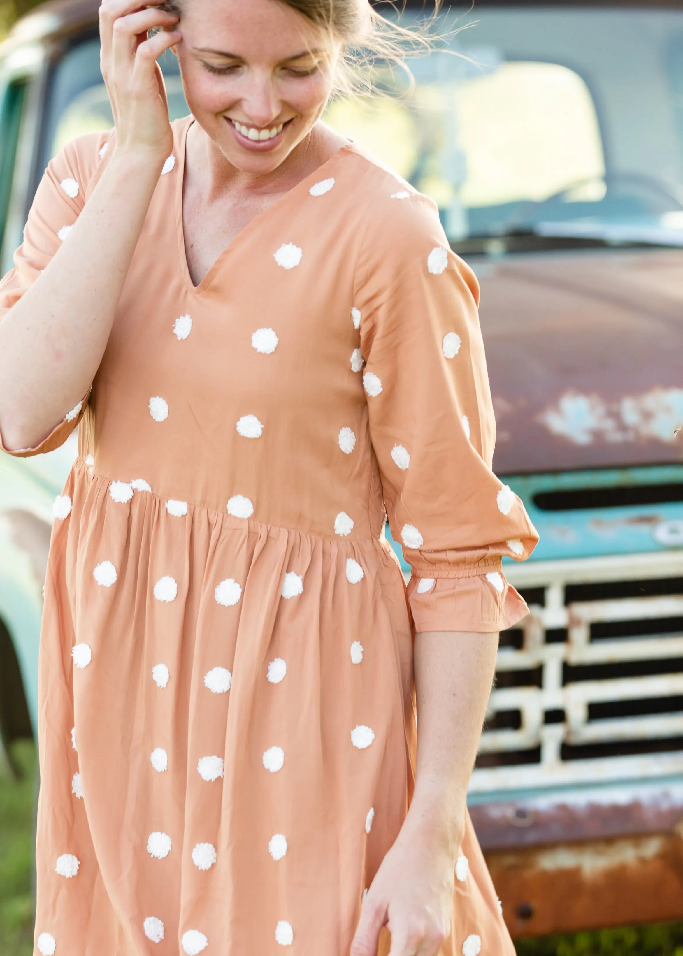 Apricot Swiss Dot Midi Dress - FINAL SALE