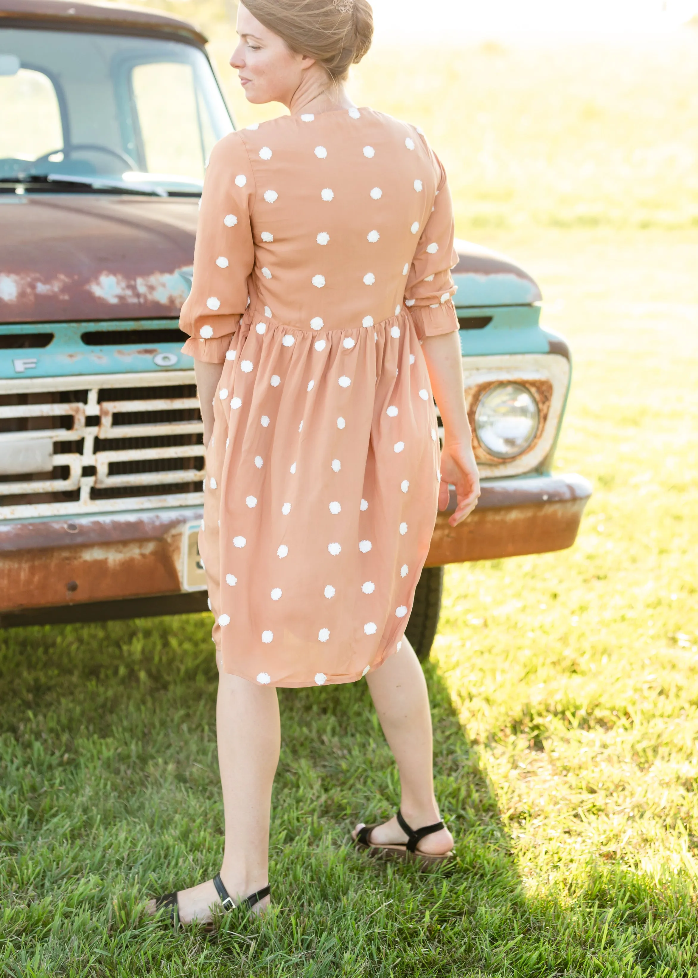 Apricot Swiss Dot Midi Dress - FINAL SALE