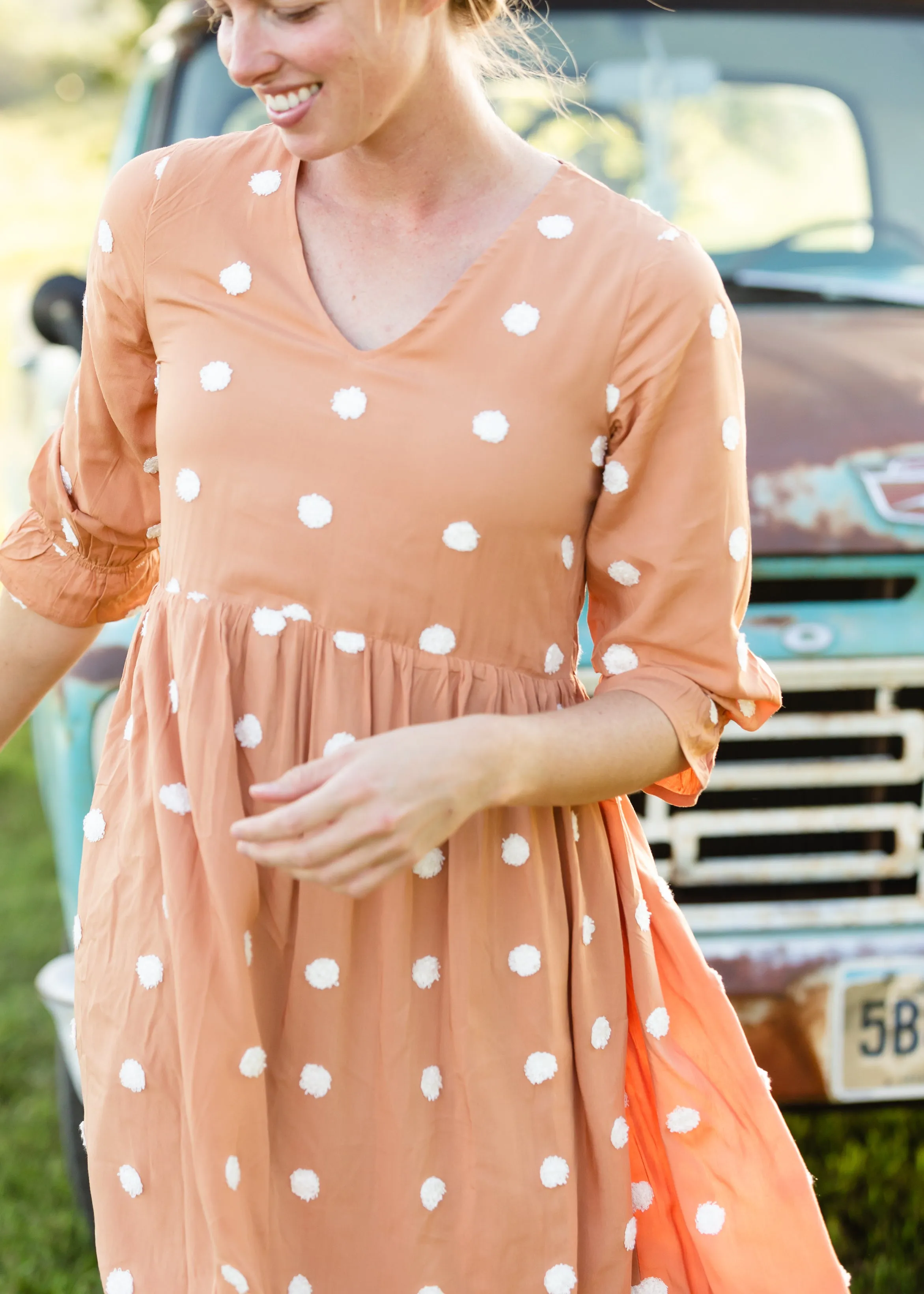 Apricot Swiss Dot Midi Dress - FINAL SALE