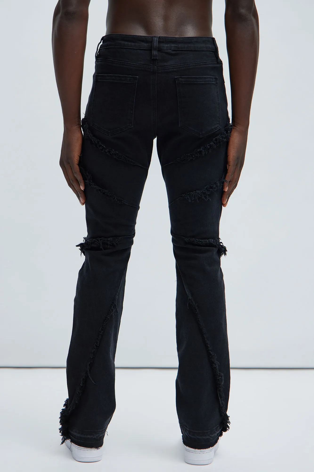 Area Codes Stacked Skinny Flare Jeans - Black