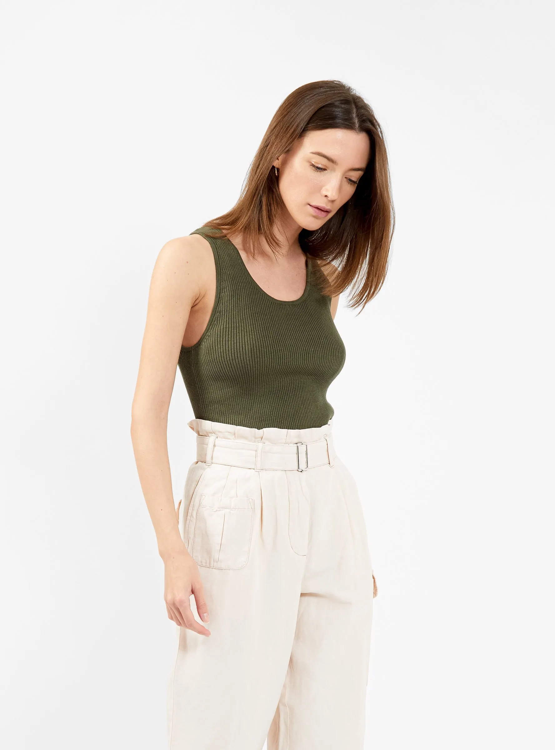 Athletic Rib Knit Tank Top Caspar Green