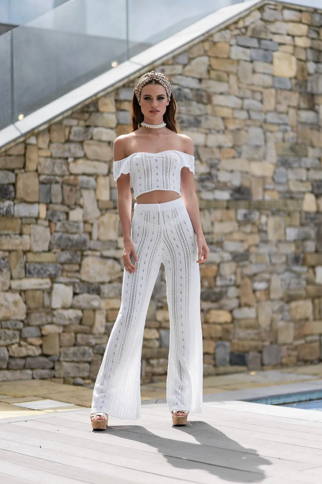 'AYLA' Knitted Co ord Trouser White - CTJ010