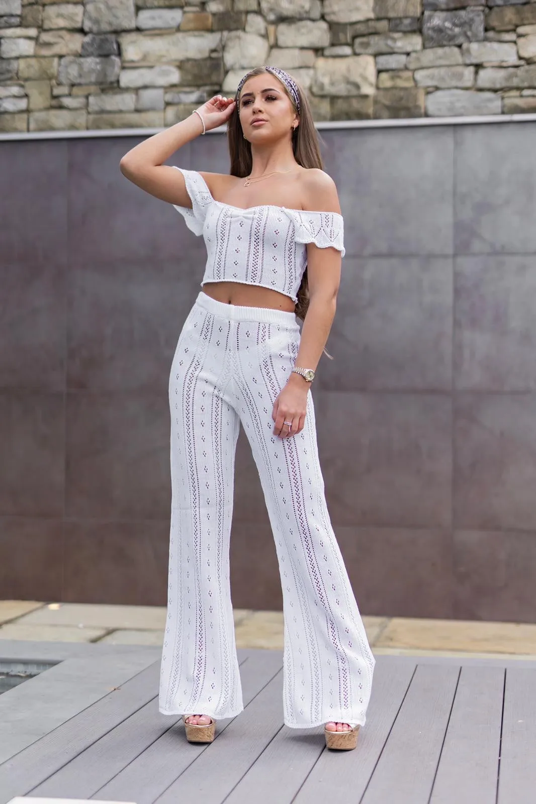 'AYLA' Knitted Co ord Trouser White - CTJ010