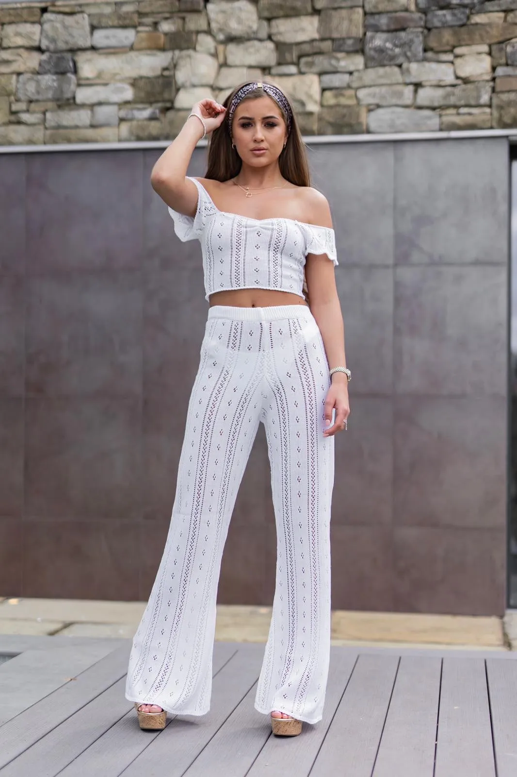 'AYLA' Knitted Co ord Trouser White - CTJ010