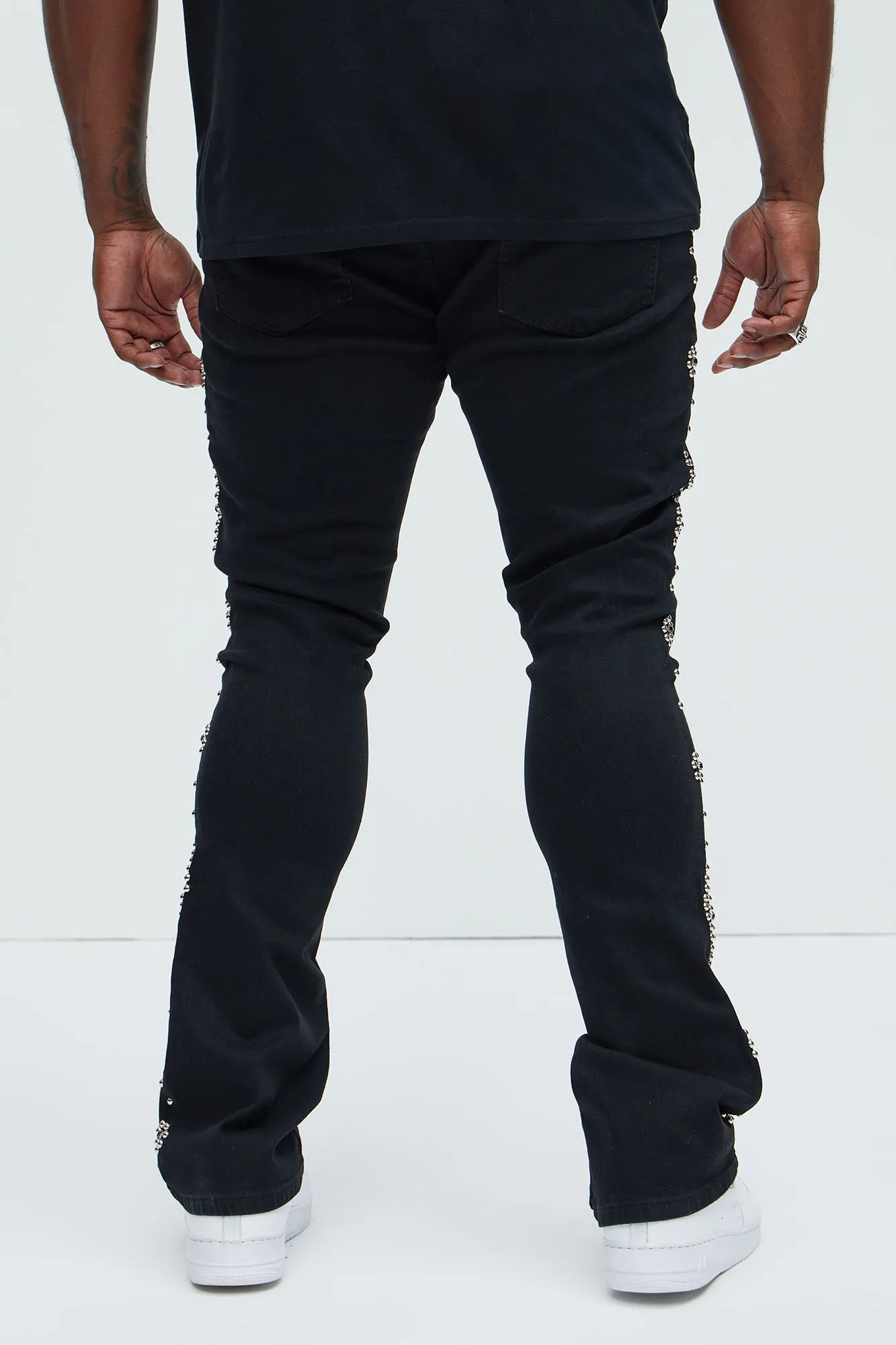 Be Along The Sides Stacked Skinny Flare Jeans - Black