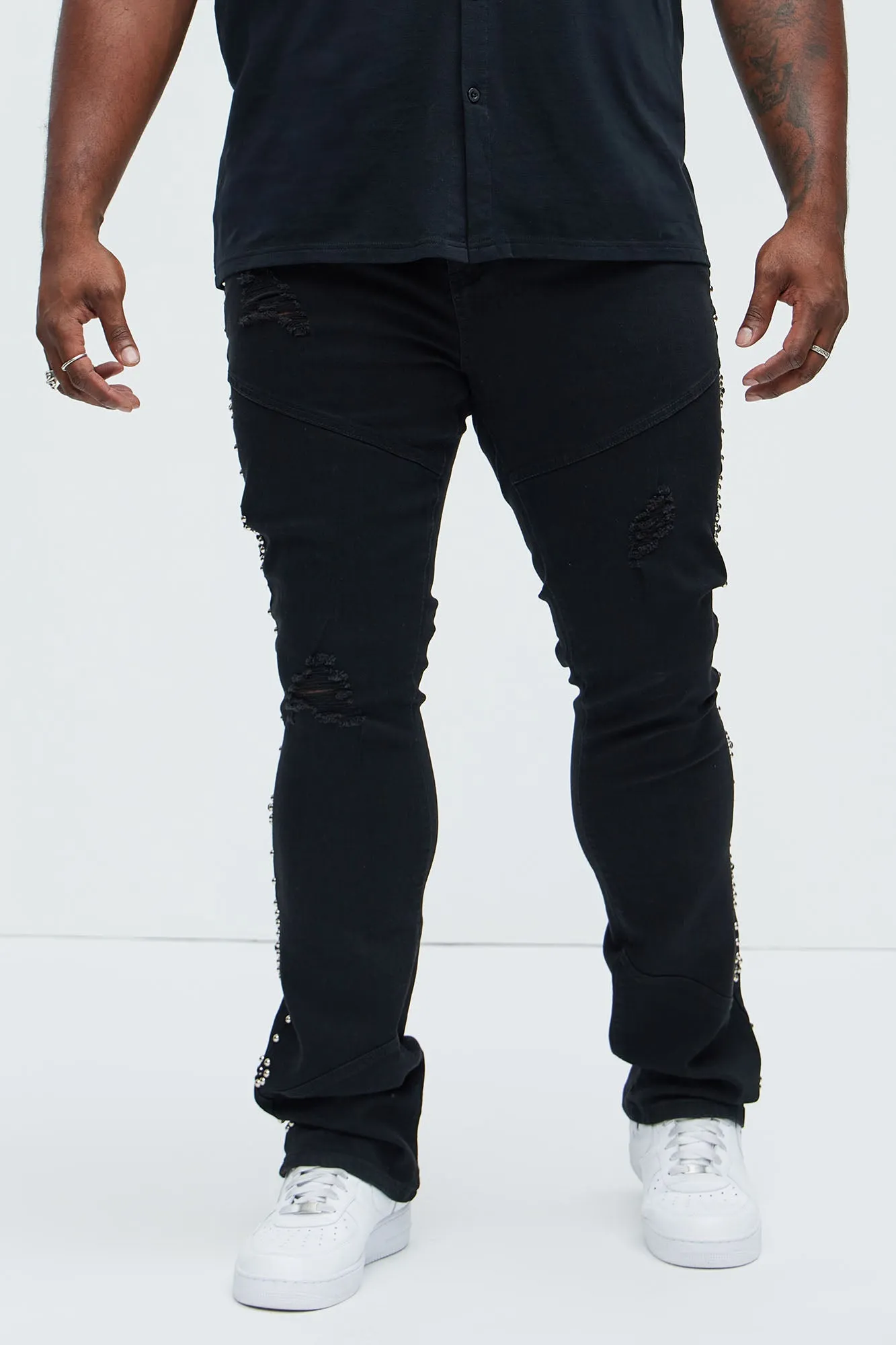 Be Along The Sides Stacked Skinny Flare Jeans - Black