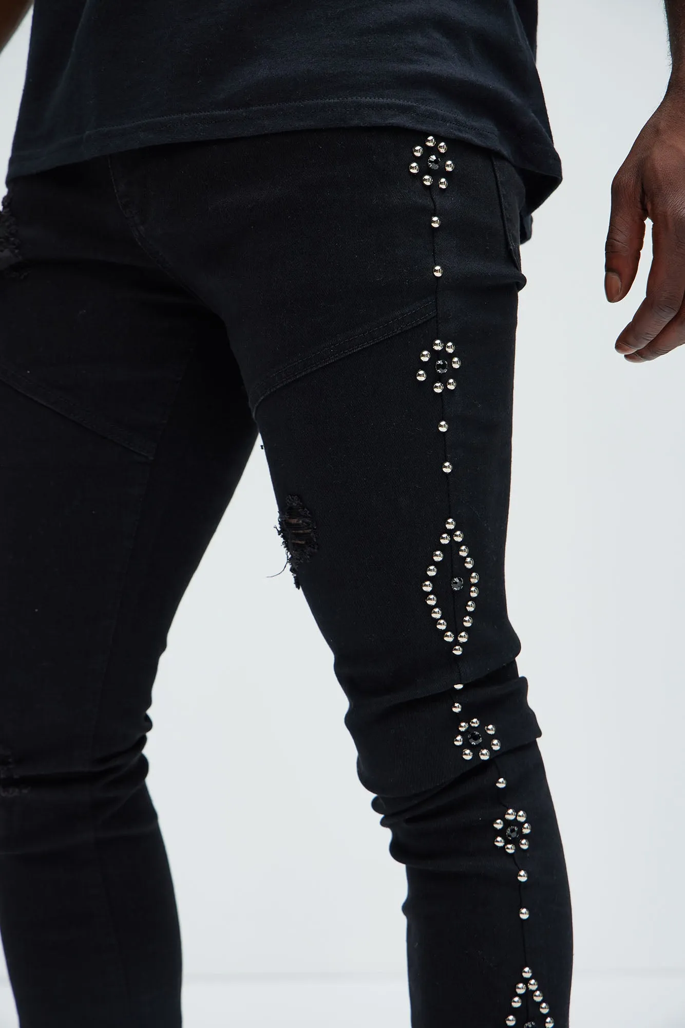 Be Along The Sides Stacked Skinny Flare Jeans - Black