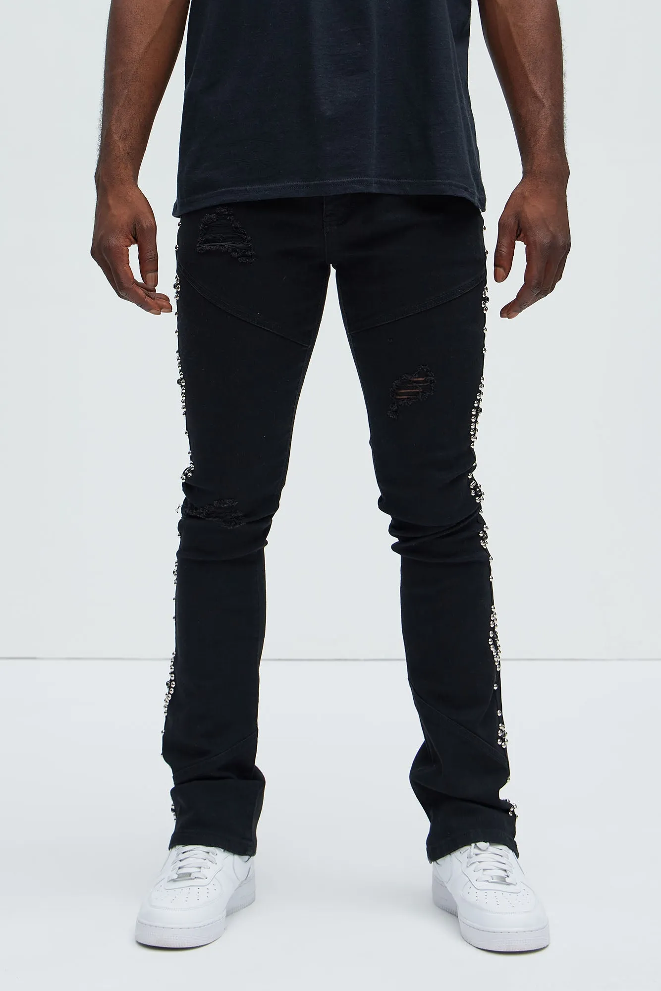 Be Along The Sides Stacked Skinny Flare Jeans - Black