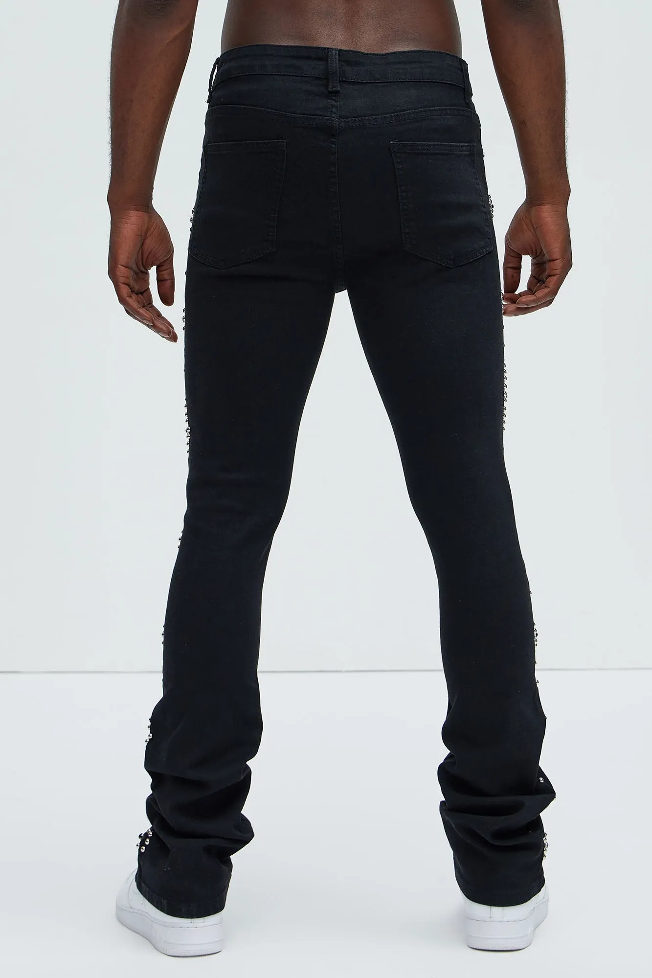 Be Along The Sides Stacked Skinny Flare Jeans - Black