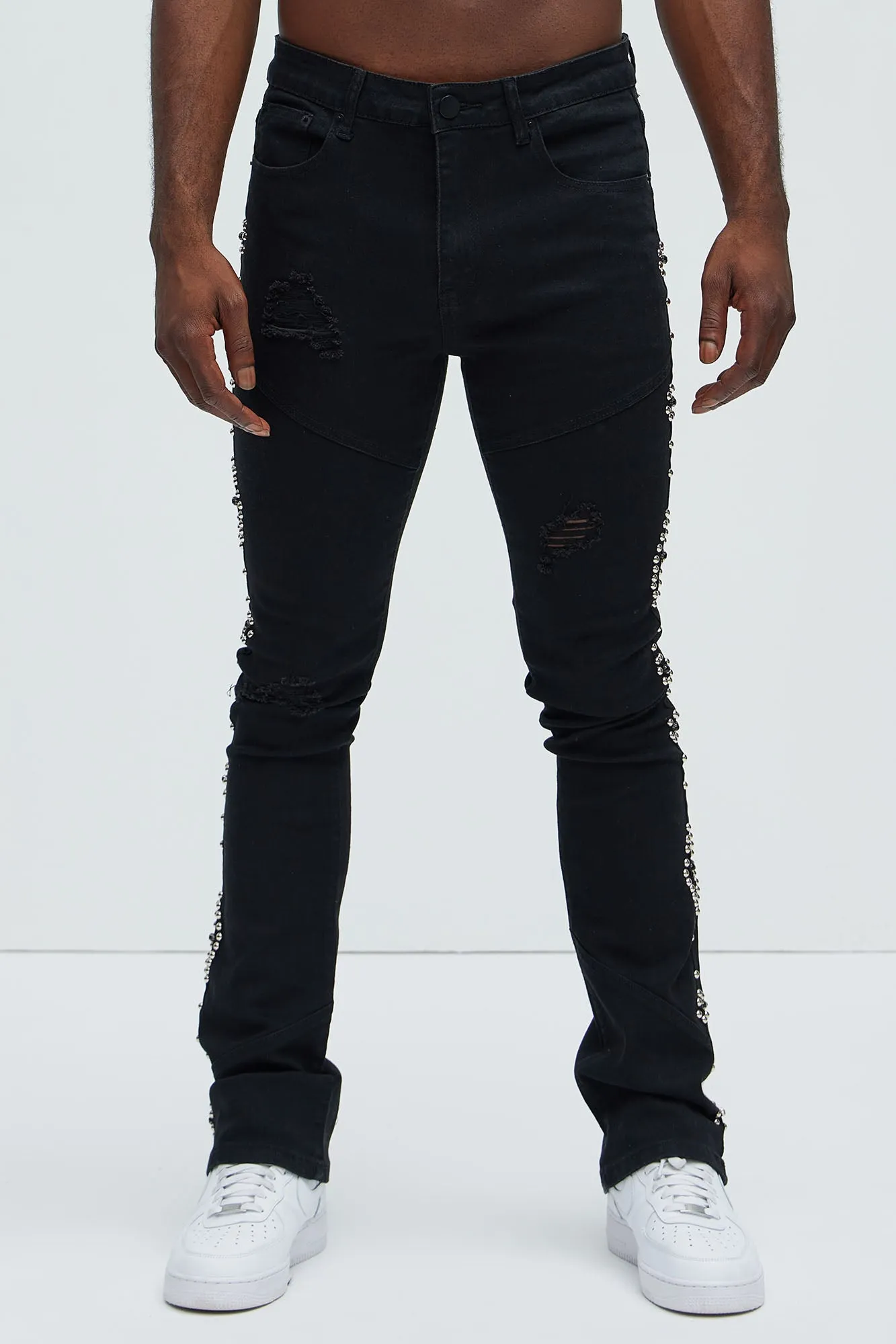 Be Along The Sides Stacked Skinny Flare Jeans - Black