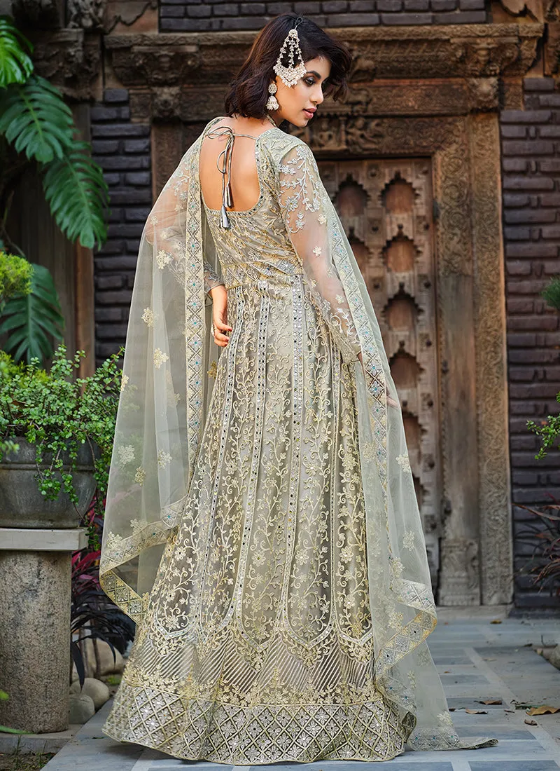 Beige Golden Embroidery Wedding Anarkali Suit