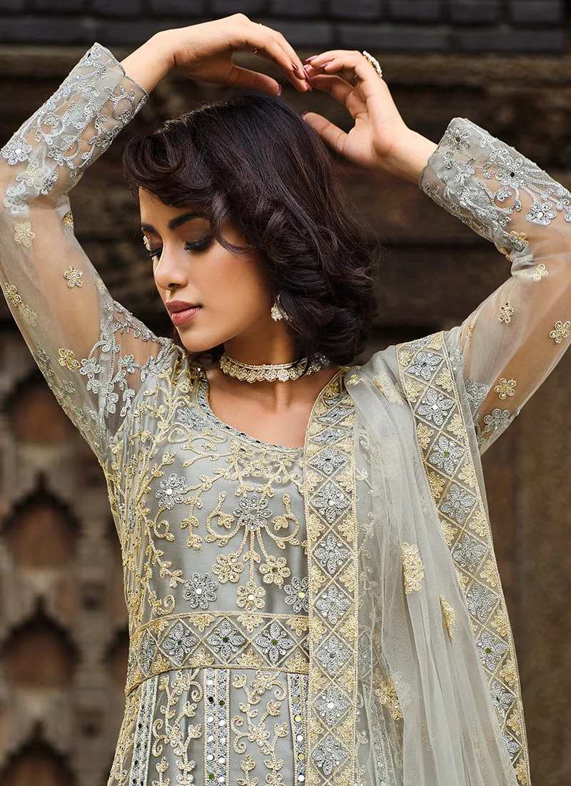 Beige Golden Embroidery Wedding Anarkali Suit