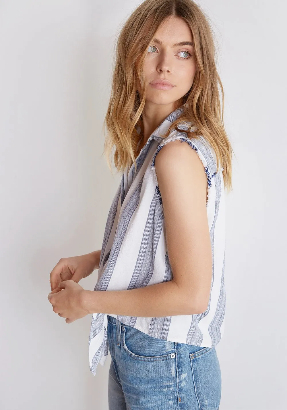 Bella Dahl - Frayed Tie Up Button Down Santorini