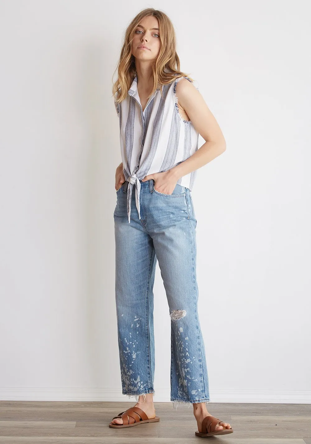 Bella Dahl - Frayed Tie Up Button Down Santorini