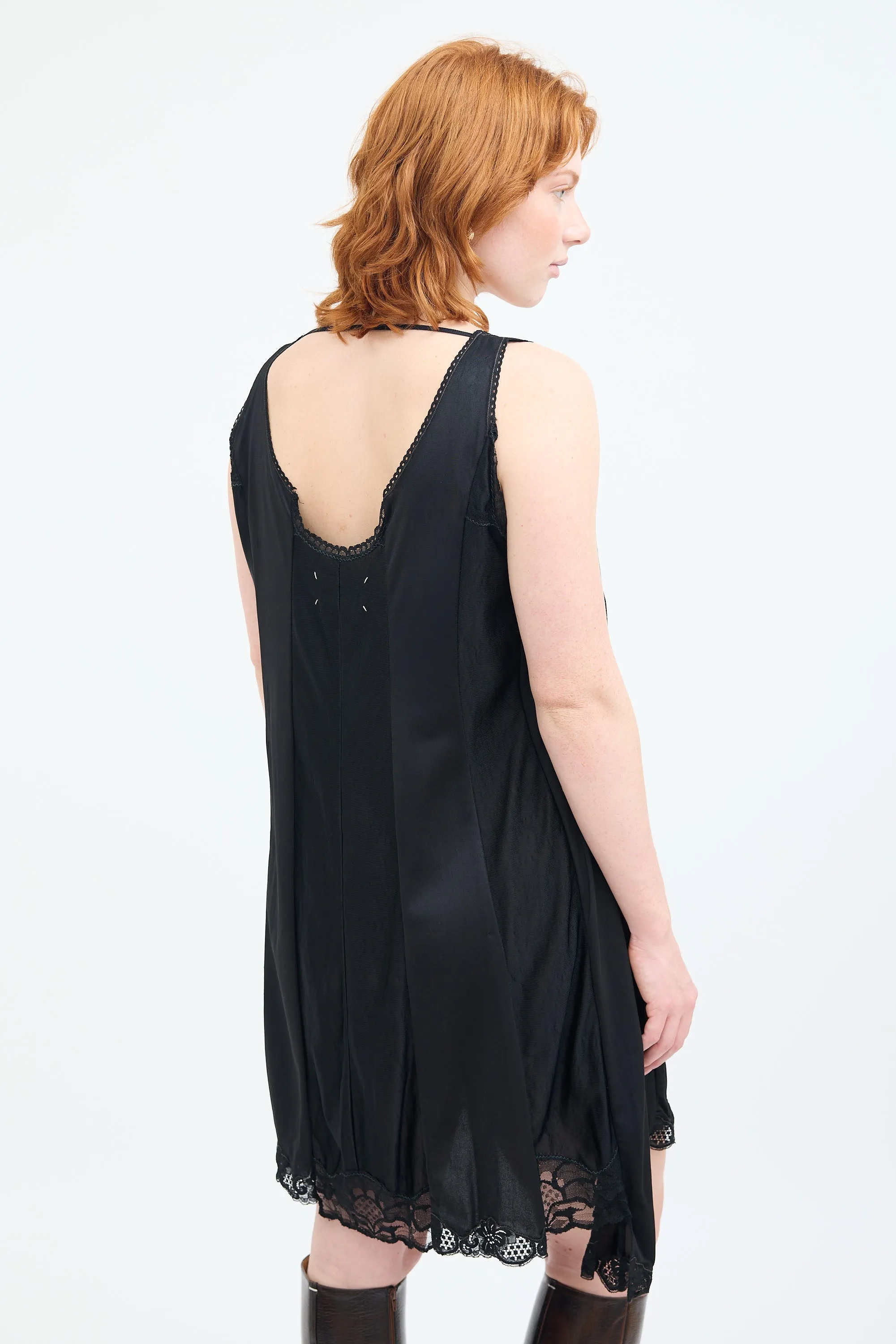 Black Asymmetric Lace Slip Dress