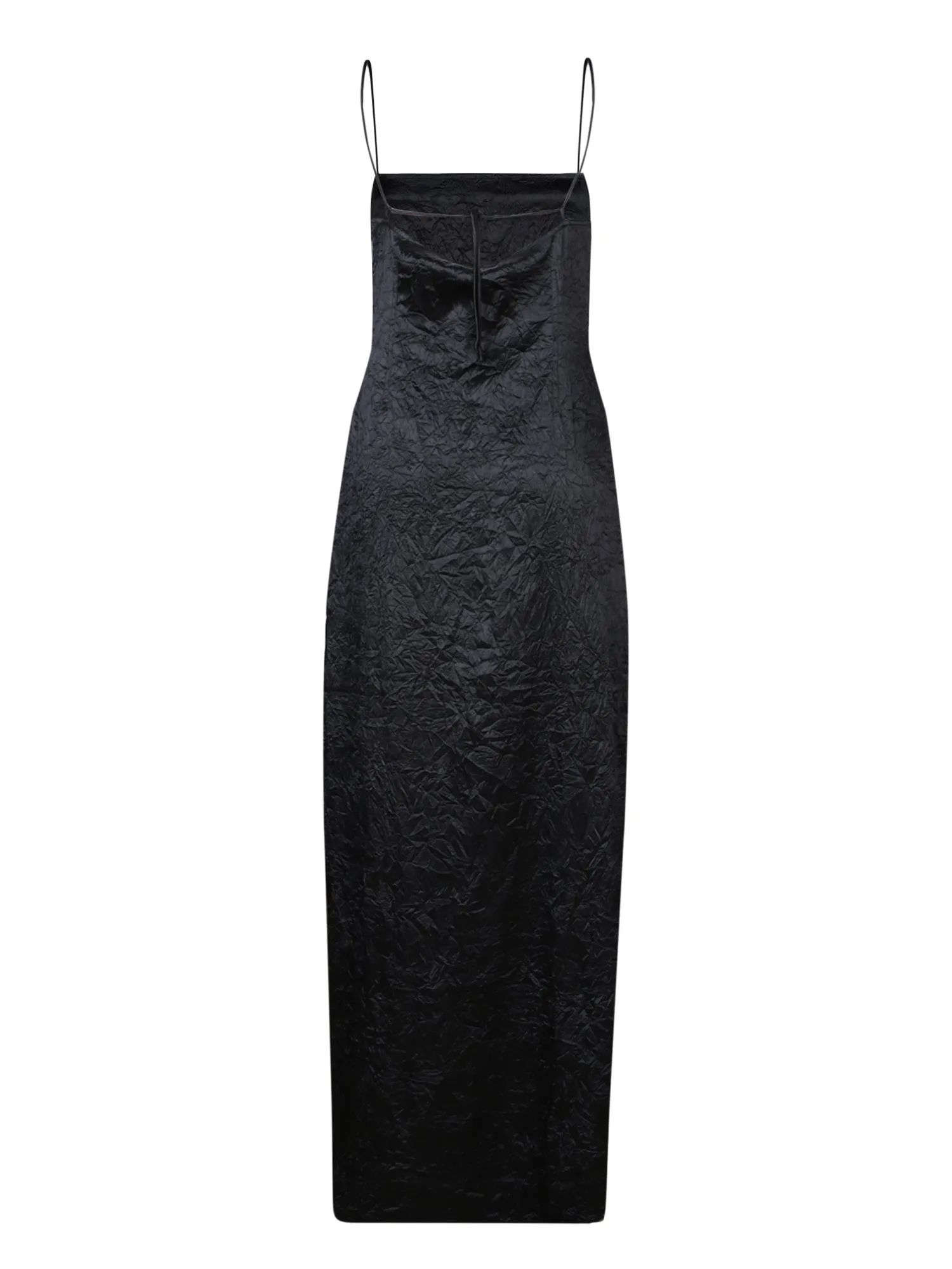 Black Crinkle Satin Midi Slip Dress