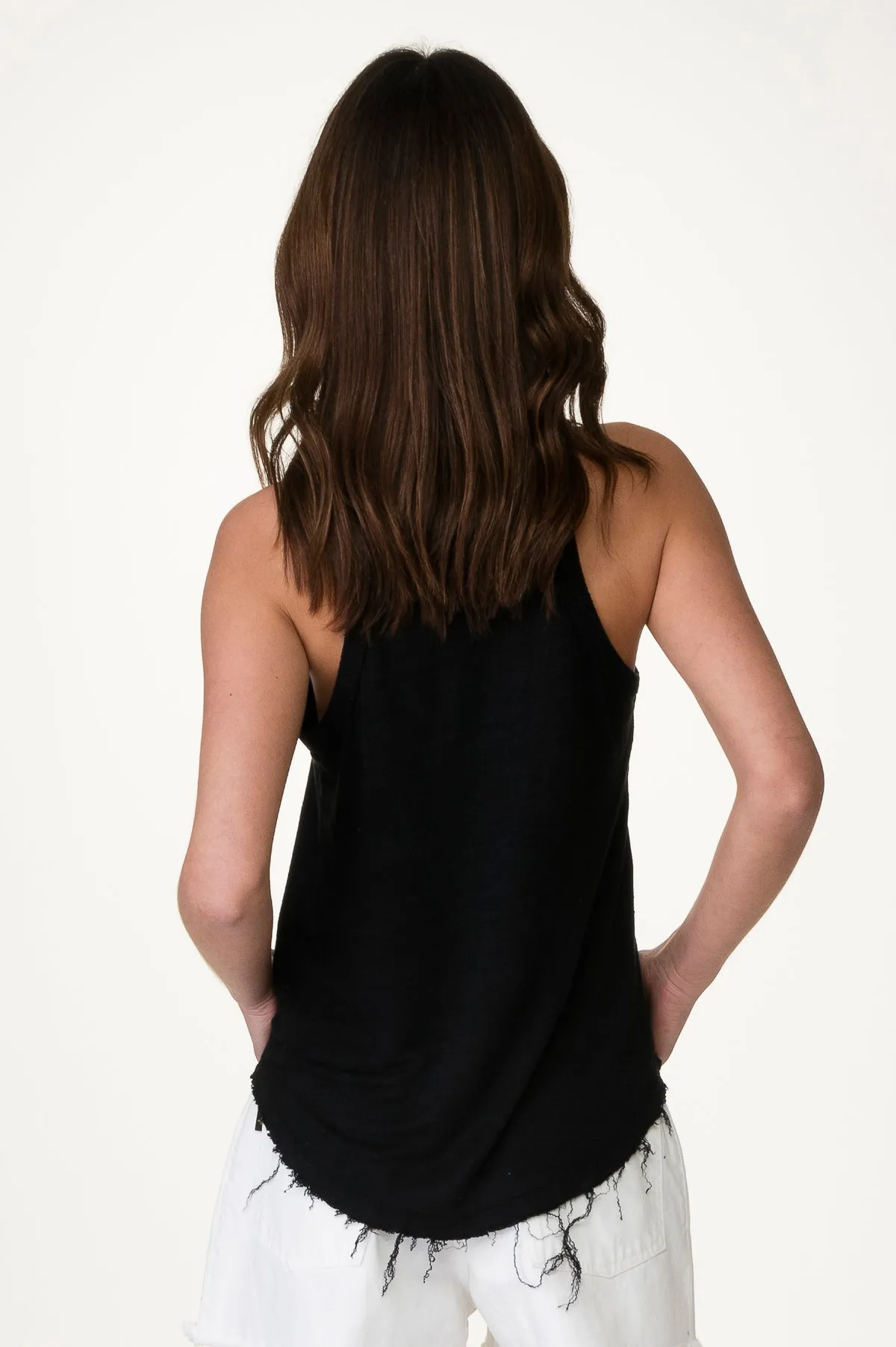 Black Linen Halter Tank