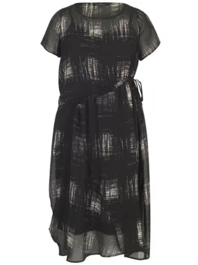 Black Printed Chiffon Drawstring Detail Dress With Slip