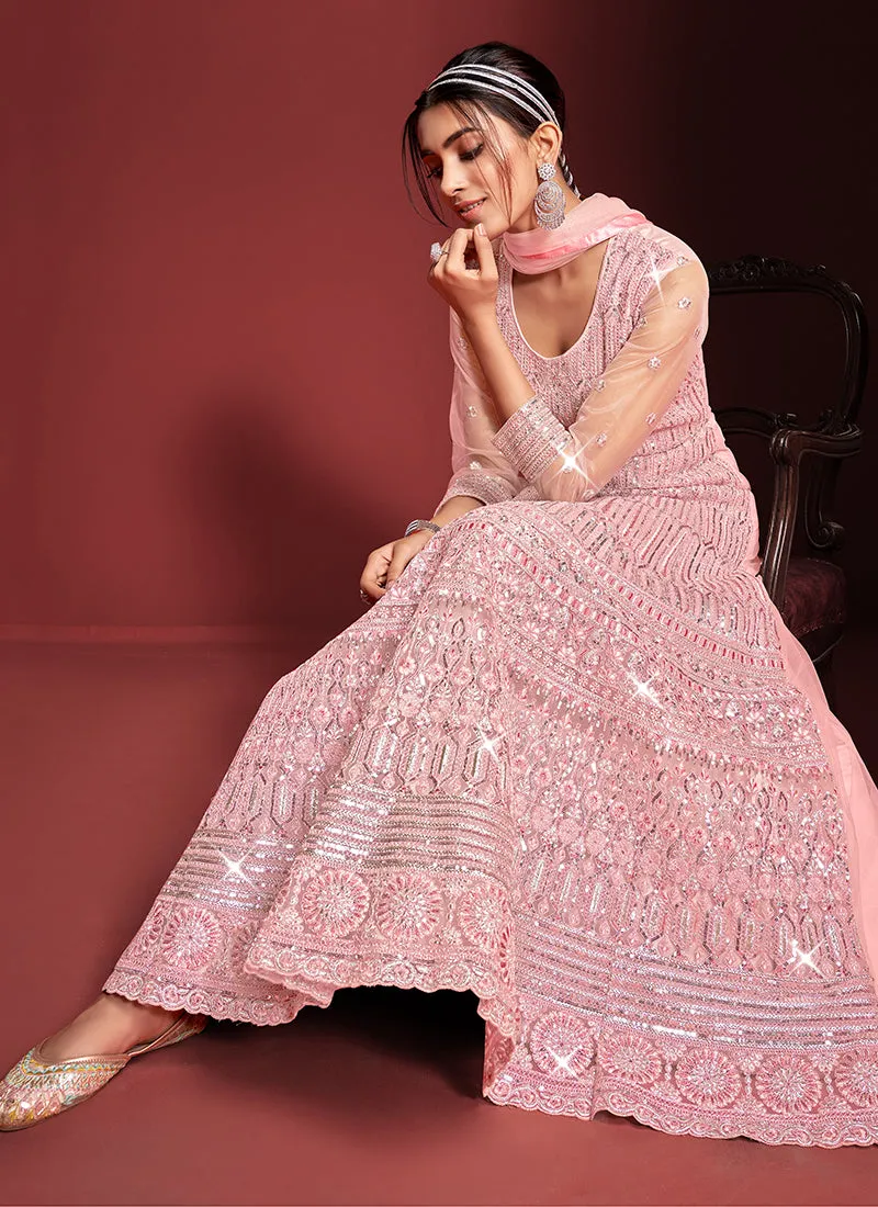 Blush Pink Sequence Embroidery Festive Anarkali Gown