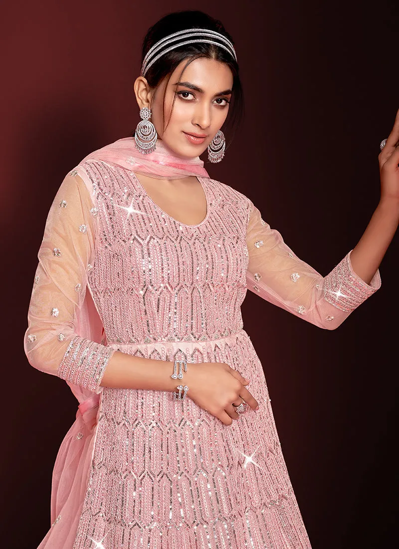 Blush Pink Sequence Embroidery Festive Anarkali Gown