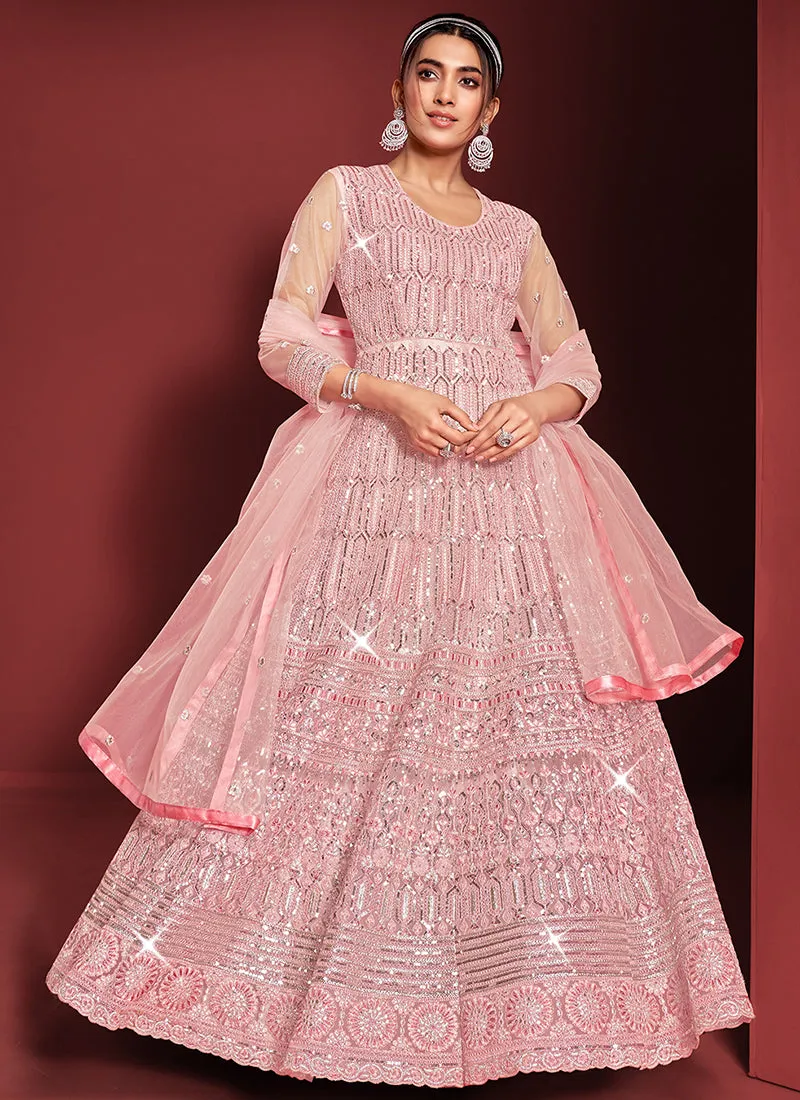 Blush Pink Sequence Embroidery Festive Anarkali Gown