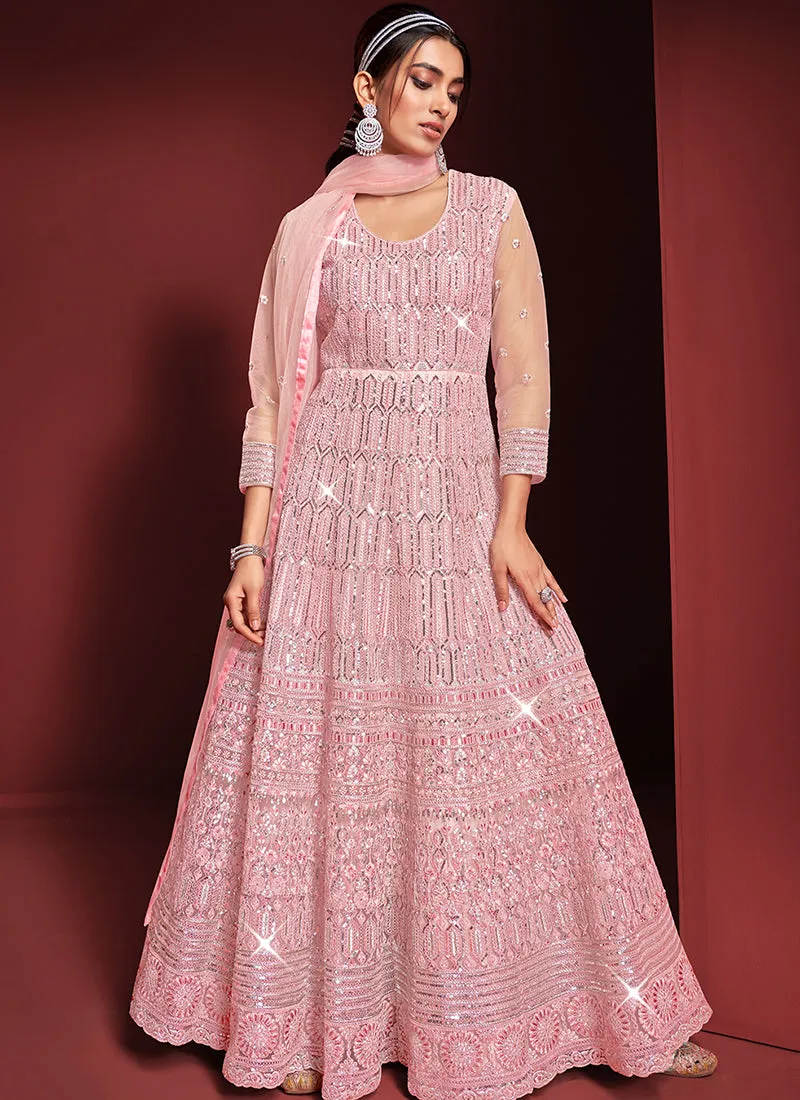 Blush Pink Sequence Embroidery Festive Anarkali Gown