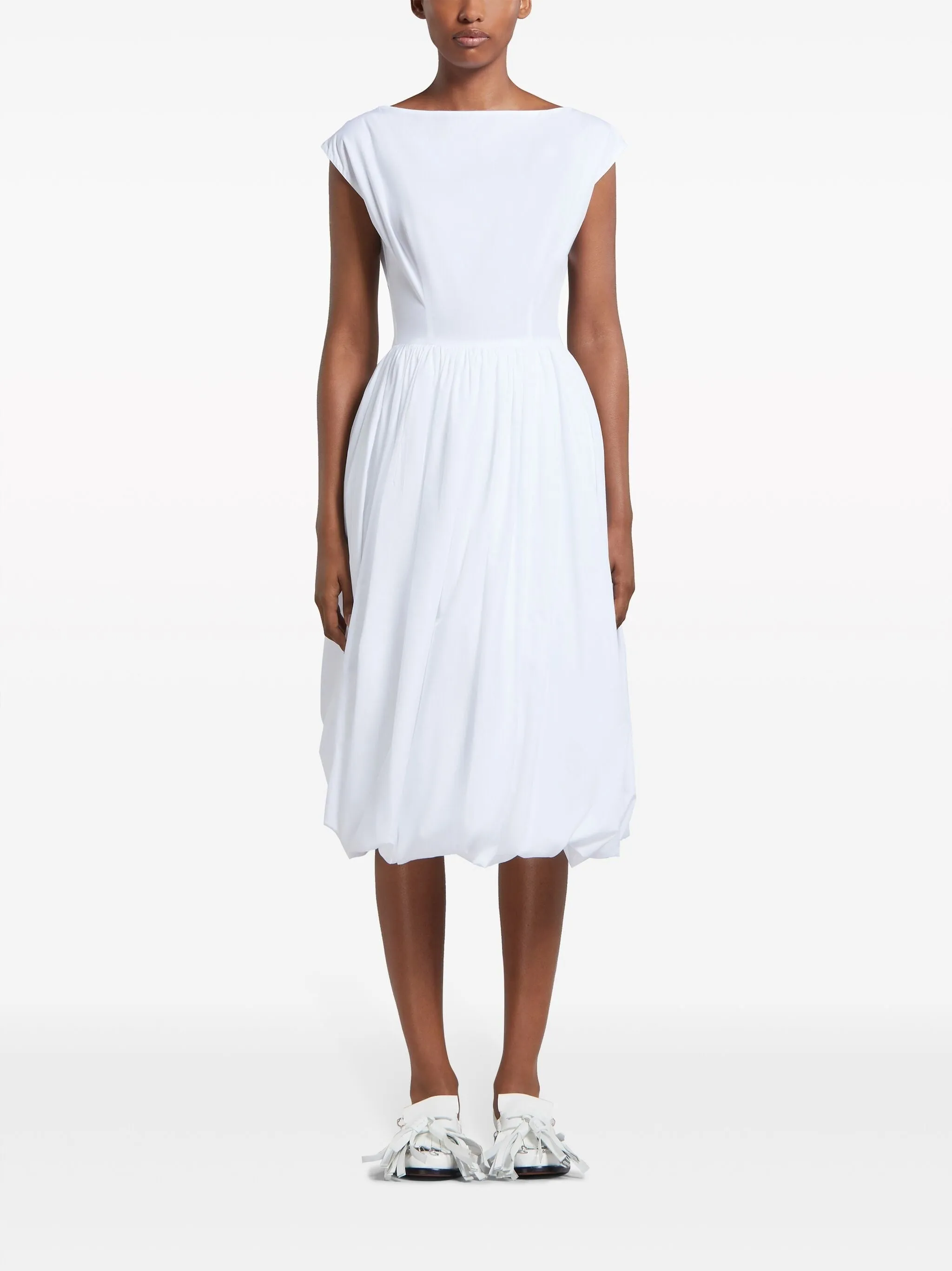 BOAT-NECK COTTON MIDI DRESS