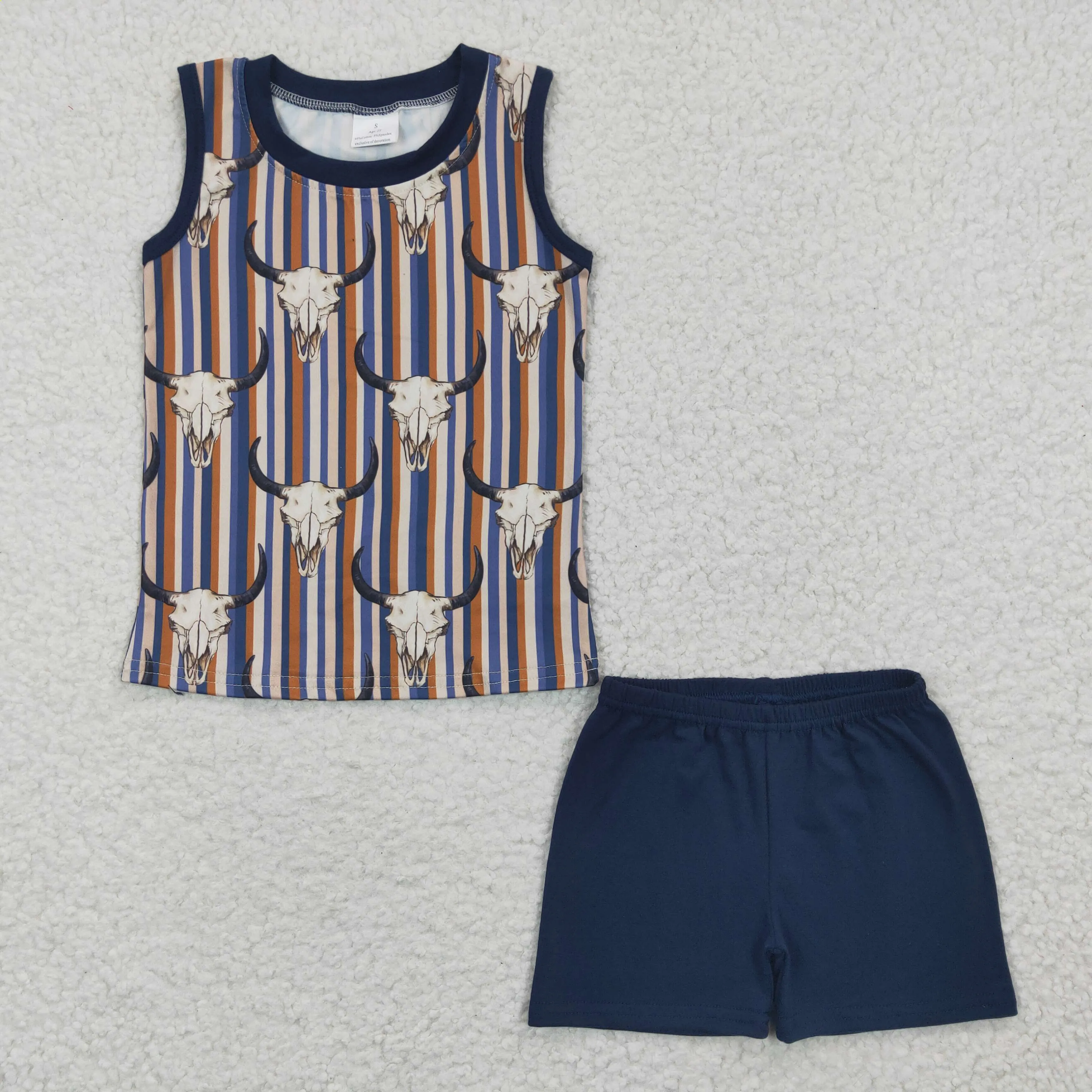 boys cow navy tank tops shorts sets BSSO0217