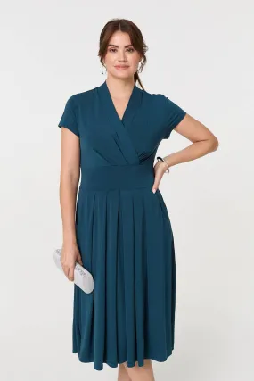 Cap Sleeve Tie Waist Jersey Midi Dress