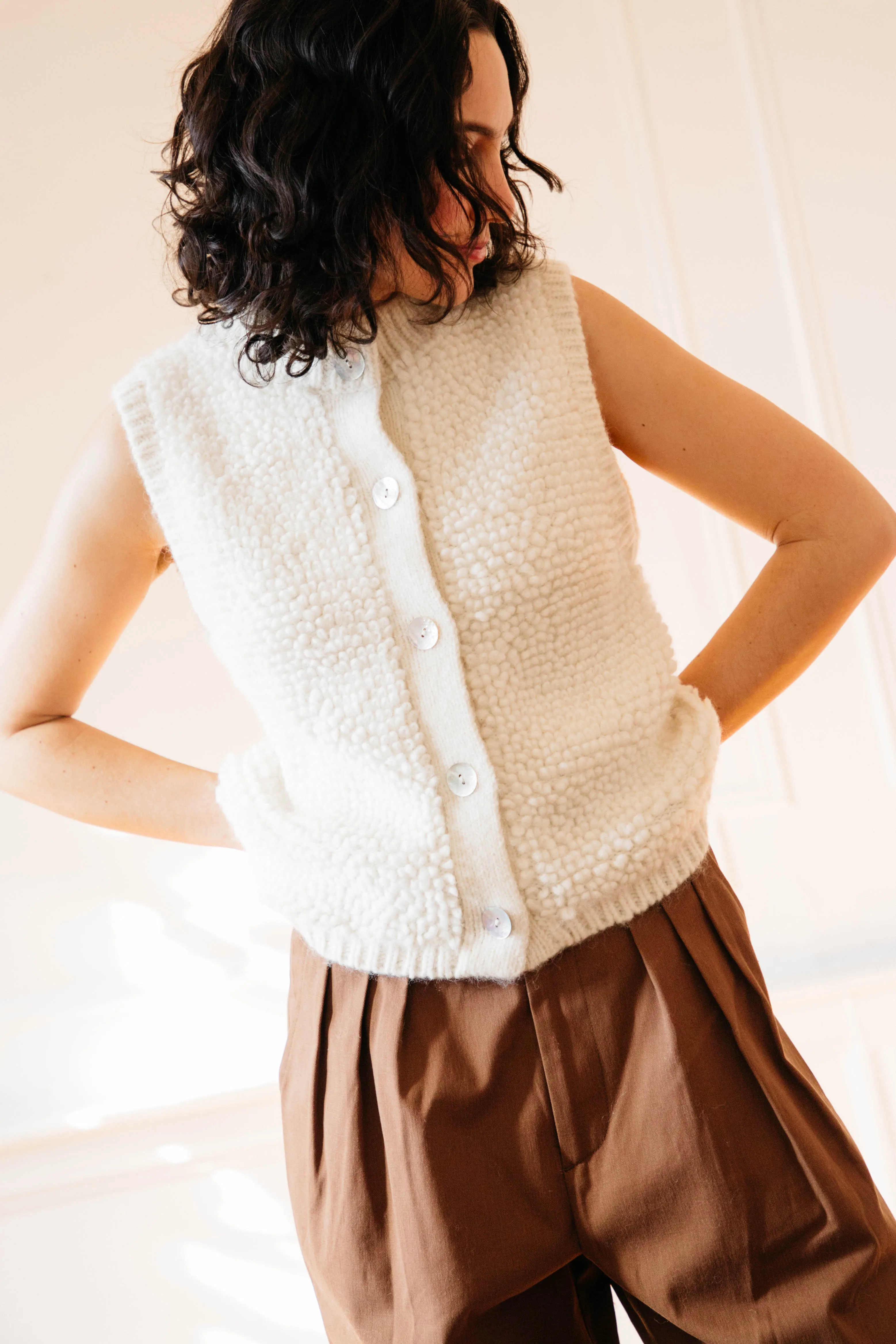 Cezar Loop Vest Sweater- Ivory